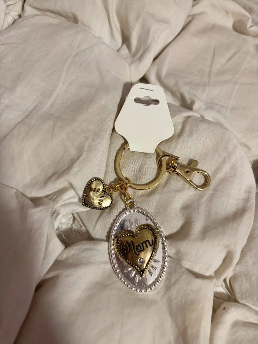 Gold Two Tone Mom Heart Keychain Charm Accessory
